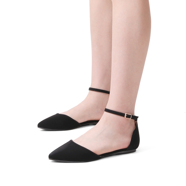 Ankle Strap Ballerina Flats - BLACK NUBUCK - 1
